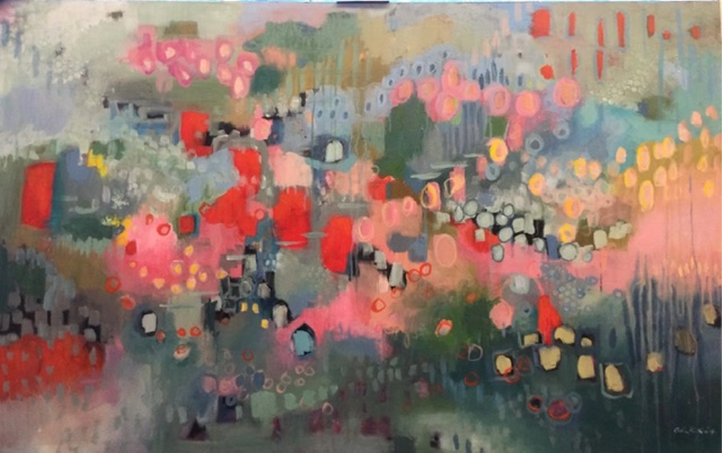 Abstract painting with colorful geometric shapes