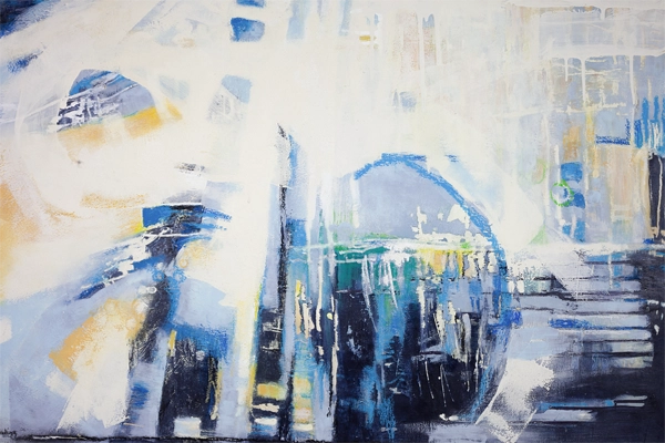 Abstract painting in cool and warm tones