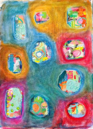 <b>Patti Buss</b></br> <I>Together at Long Pasture</i> </br>Acrylic</br>15x11"</br>$175