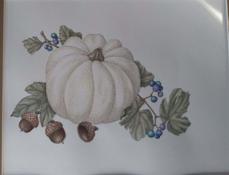 White pumpkin with acorns and berries illustration