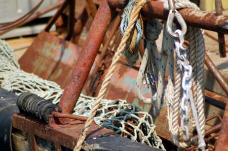 <I> Honorable Mention: </I></br><b>Caryn Koffman</b></br> <i>Ropes and Rust</i> </br>Photography </br> 11x14" </br><b> $100</b>
