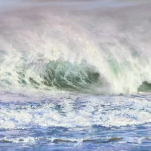 Realistic painting of crashing ocean waves