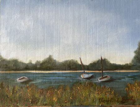 <b>Elizabeth Swartz</b></br> <i>Boats at Rest</i> </br>Oil</br>9x12"</br>$300
